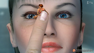 blue_eyes finger face shrunken_woman point_of_view on_finger looking_at_tiny emi digital_render
