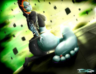 drawing feet color large_breasts butt toes soles red_eyes yellow_eyes midna sitting blue_skin between_toes nail_polish looking_back sideboob orange_hair squeezing purple_nails looking_at_tiny the_legend_of_zelda twili_midna diggzr
