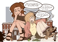 drawing growth giantess blonde color toes high_heels brunette sitting sandals giantesses commission exuberantcurtain bloodyarchimedes
