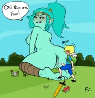 drawing giantess nude masturbation blonde cum sword soles blue_hair ponytail short_hair blue_skin outdoors tiara adventure_time canyon mushrooms froockles