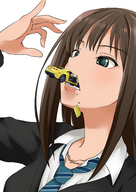 drawing vore color anime green_eyes brunette bite tie vehicles vehicle_vore idolmaster source_needed shibuya_rin