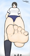 drawing giantess barefoot soles low_angle looking_down outdoors imminent_crush no_background yamumil bloomers pe_uniform