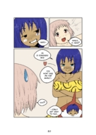 drawing comic futanari blue_hair cock_vore pink_hair short_hair bulge medium_length_hair shrunken_man looking_up technimind breast_vore