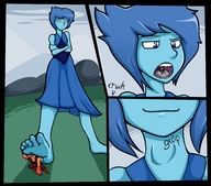 drawing giantess vore barefoot blue_hair blue_skin swallowed outdoors under_foot jj-psychotic imminent_crush throat_bulge steven_universe lapis_lazuli peridot jasper