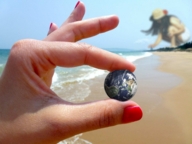 giantess collage long_hair beach planet multiple_sizes crouching between_fingers nail_polish zboczony beach_hat