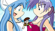 breasts color swimsuit clothed beach purple_hair blue_hair chibichan shrunken_man kagami squidgirl luckystar