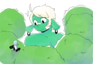 drawing giantess white_hair short_hair sitting surprised bull looking_down no_background green_skin noill gats