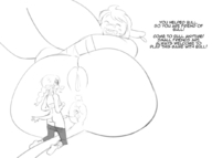 drawing giantess tail monochrome butt sex anal smiling short_hair bull sketch looking_down thick_thighs noill lifting_legs bandage_over_nose