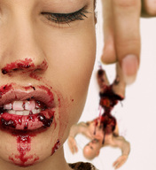 blood gore hard_vore shrunken_man cruel long_nails between_fingers closed_eyes no_background digital_render