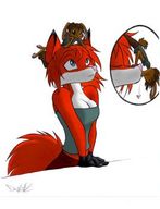 drawing furry bunny fox lying_down kissing looking_up no_background tubetop head_in_hands