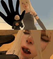 giantess vore blonde open_mouth falling a2 dirt reaching_hand looking_at_tiny abelyard nier_automata 2b
