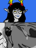 drawing vore horns clothed licking glasses saliva shrunken_man tasting no_background pointed_ears grey_skin hometgts