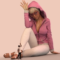 cleavage glasses sandals looking_down pants waving hoodie hood glowing_eyes no_background digital_render long_sleeves zipped_down open_toe jamalc157