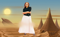 giantess long_hair skirt high_heels desert red_hair sand outdoors pyramids giantessbuster209 arms_folded open_toe
