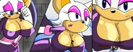 drawing furry anthro large_breasts bat cleavage shrunken_man hedgehog rouge_the_bat shadow_the_hedgehog dialogue square_cut between_breasts