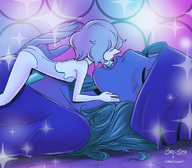 drawing giantess color long_hair blue_hair lying_down short_hair kissing blue_skin lesbians closed_eyes steven_universe pale_skin blue_diamond blue_pearl