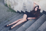 collage long_hair high_heels shoes brunette lying_down shrunken_woman looking_up bracelet