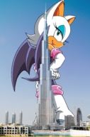 giantess furry wings anthro bat buildings drawing_collage boots skyscraper outdoors rouge_the_bat eyeshadow