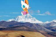 giantess furry anthro large_breasts cleavage drawing_collage gloves open_mouth mountains rouge_the_bat