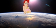 giantess giga space long_hair glasses drawing_collage red_hair dress looking_down pencil necklace bracelet ghostbusters janine_melnitz