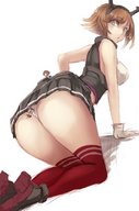 drawing panties upskirt butt brunette gloves boots bending_over knee_high_socks looking_back hanging_on utopia thick_thighs no_background kantai_collection mutsu