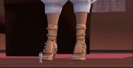 long_hair clothed jeans brunette sandals shrunken_woman looking_up digital_render open_toe