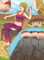 drawing blonde color long_hair pubic_hair blood sitting foot_crush phone belly unaware shrunken_people finger_crush under_foot flip_flops nail_polish multiple_victims ant_bully in_ear tiffany_nickle hair_forest