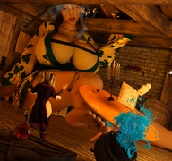 growth giantess barefoot cleavage huge_breasts indoors outgrowing_space point_of_view jetslasher digital_render