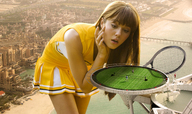 gentle giantess collage long_hair clothed skirt brunette uniform bending_over tennis watching dubai redcoffee1 mary_elizabeth_winstead racket