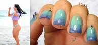 giantess collage micro long_hair swimsuit finger climbing smiling close_up falling exploration finger_nails nail_polish earrings eva_andressa imminent_death looking_at_tiny redcoffee1