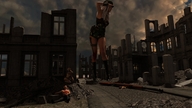breasts giantess nude blonde long_hair butt destruction boots outdoors searching debris skimpy_clothing digital_render giantess_lover45