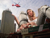 giantess collage blonde long_hair barefoot buildings helicopter looking_down outdoors toe_ring nail_polish looking_at_viewer zigi550