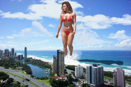 breasts giantess collage mega swimsuit beach ocean buildings helicopter wonderslug legs belly athletic sky wading gold_coast daphne_joy