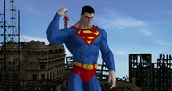 city black_hair giant male short_hair muscles outdoors flexing superman hands_on_hips on_shoulder digital_render skintight_clothing