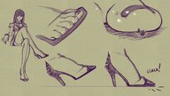drawing giantess monochrome black_hair long_hair clothed high_heels in_shoe sitting boot pinned legs_crossed under_toe no_background kill_la_kill satsuki_kiryuin kononiko