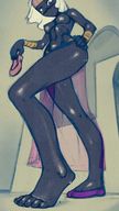 breasts drawing giantess white_hair alien color toes topless sweat queen dark_skin pinned under_foot flats headband bracelet hands_on_hips imminent_crush kononiko queen_tyrahnee duck_dodgers cartoon_network