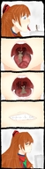 drawing furry blushing anthro comic color long_hair tongue saliva smiling red_hair unknown_artist neon_genesis_evangelion mawshot shrunken_woman open_mouth closed_eyes source_needed asuka_langley no_background