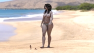 breasts beach water brunette topless shrunken_men foot_crush unaware sand under_foot digital_render amgipi