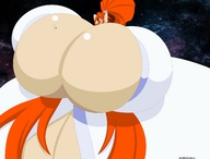 drawing giantess earth giga space long_hair huge_breasts moon red_hair ponytail cosmic_giantess