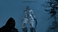 giantess blonde long_hair cleavage low_angle mod looking_down outdoors dialogue skyrim skimpy_clothing digital_render