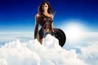 giantess collage mega black_hair long_hair sword skirt boots clouds wonder_woman tiara shield