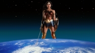 giantess collage earth giga space black_hair long_hair sword skirt boots wonder_woman stars tiara shield