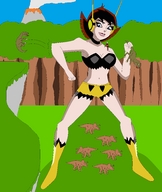 breasts drawing giantess mega color cleavage forest ant-man dinosaurs janet_van_dyne marvel_comics nightcore100 the_wasp