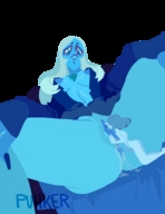 drawing white_hair pussy large_breasts long_hair looking_down oral_sex legs_spread no_background skimpy_clothing steven_universe pussy_worship blue_diamond