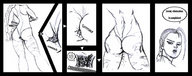 drawing monochrome long_hair destruction tank muscles death ahoge looking_back braid dialogue body_paint mainthegap between_buttcheeks cammy_white skintight_clothing clenched_cheeks