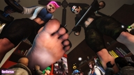 barefoot low_angle pink_hair short_hair morrigan_aensland belly shrunken_man giantesses imminent_crush impending_doom digital_render weightlifting zarya mei_(overwatch)