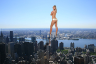 bikini giantess collage city mega blonde long_hair butt destruction shorts smoke outdoors new_york_city massivegts chrysler_building gtsvideos1