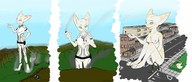 drawing growth giantess nude furry tail anthro city comic destruction blue_eyes sitting outdoors between_breasts