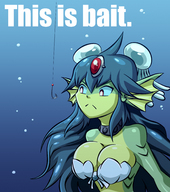 drawing giantess large_breasts long_hair water blue_hair underwater unknown_artist bubbles choker source_needed imminent_vore meme green_skin anon fins hairclips seashell giga_mermaid fish_hook shantae_half-genie_hero