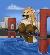 drawing nipples giantess nude furry anthro city color large_breasts bridge destruction rampage canine hera cruel vehicles